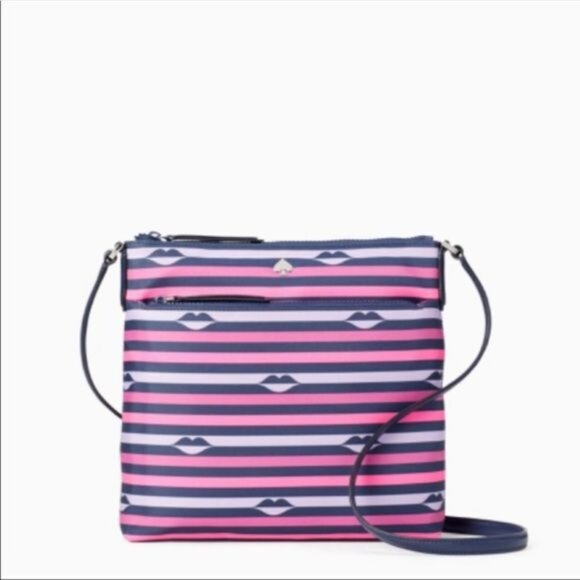 NEW Kate Spade Jae Crossbody Nylon Leather Flat Pink Multi Striped Hand Bag NEW - Picture 2 of 9